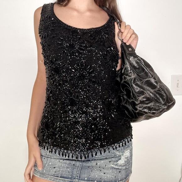 Insane black vintage beaded top - Picture 1 of 8